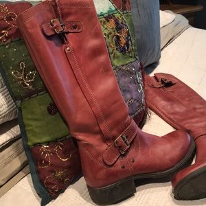 Faded Red leather , bucked knee boots